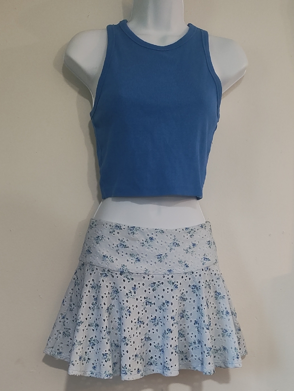 Bundle Of 2 Blue Floral Flared Mini  Skirt And Top